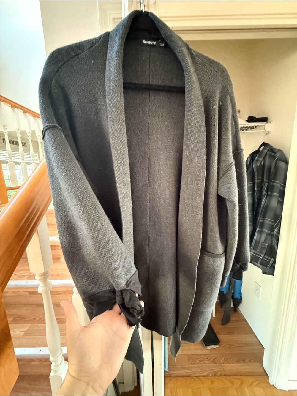 Solutions! Women's Dark Charcoal Open-Front Shawl Cardigan